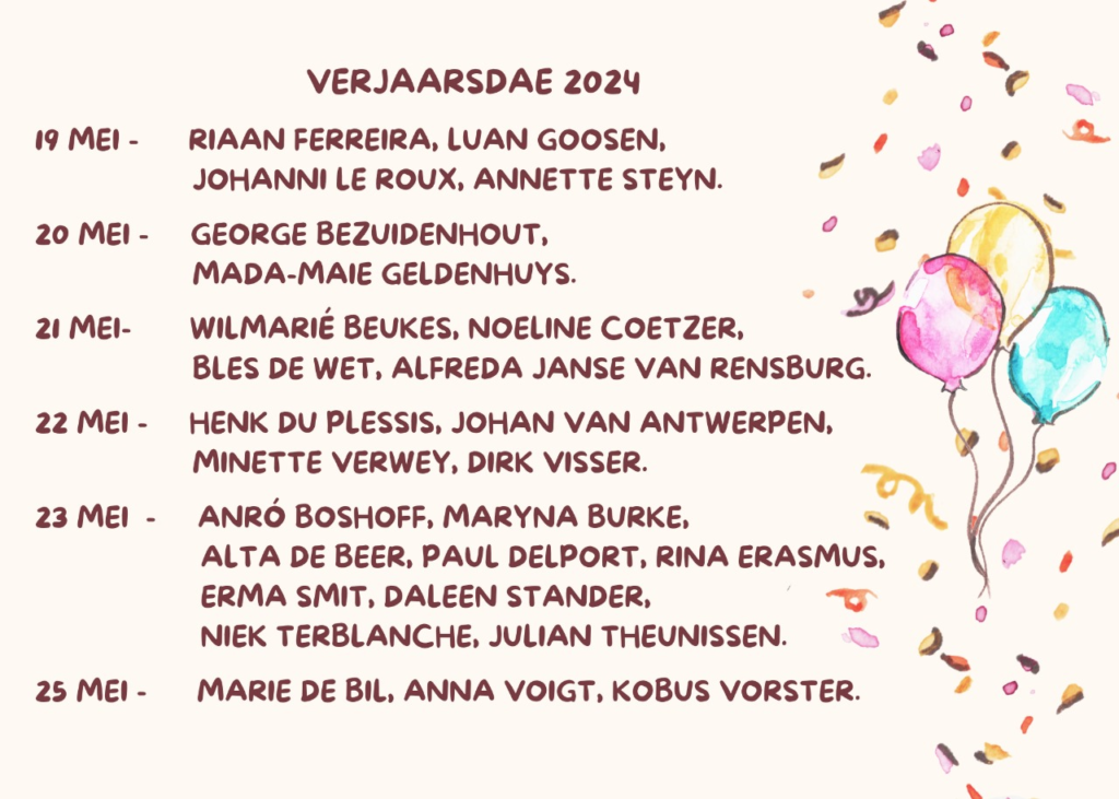 Verjaarsdae Week 21