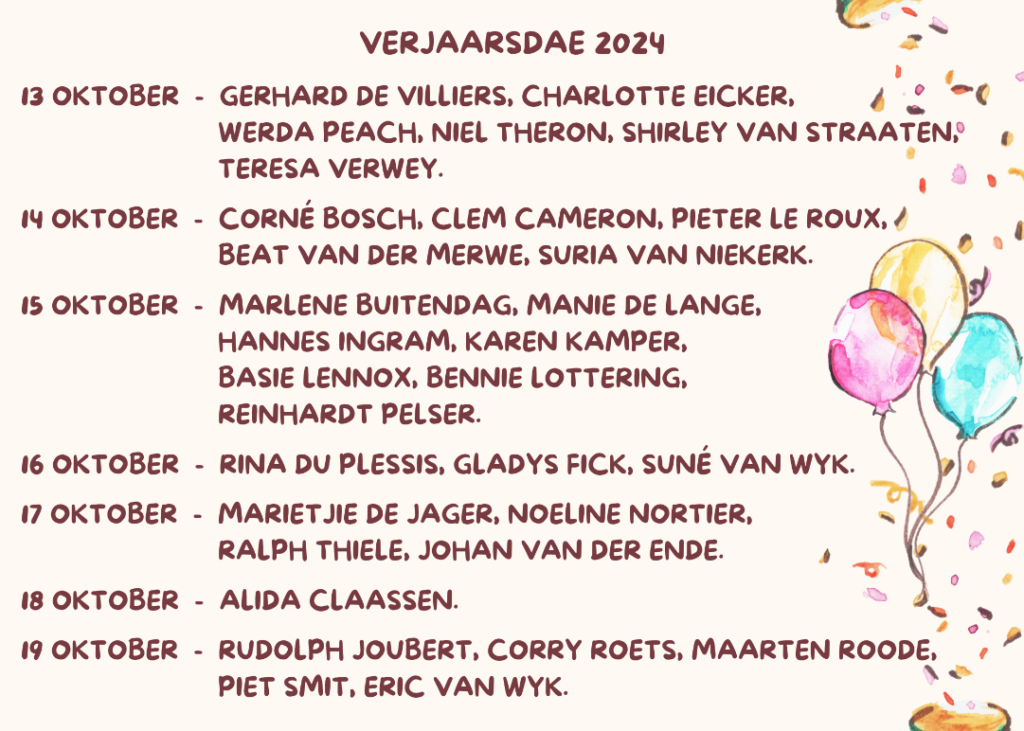 Verjaarsdae Oktober NGK GB
