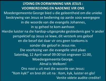 Lydingsweek Moedergemeente George 14-17 April 18:00