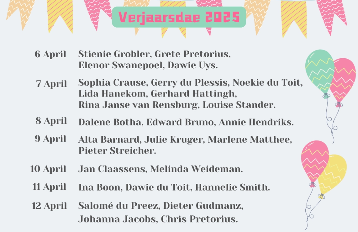 Verjaarsdae Week 15