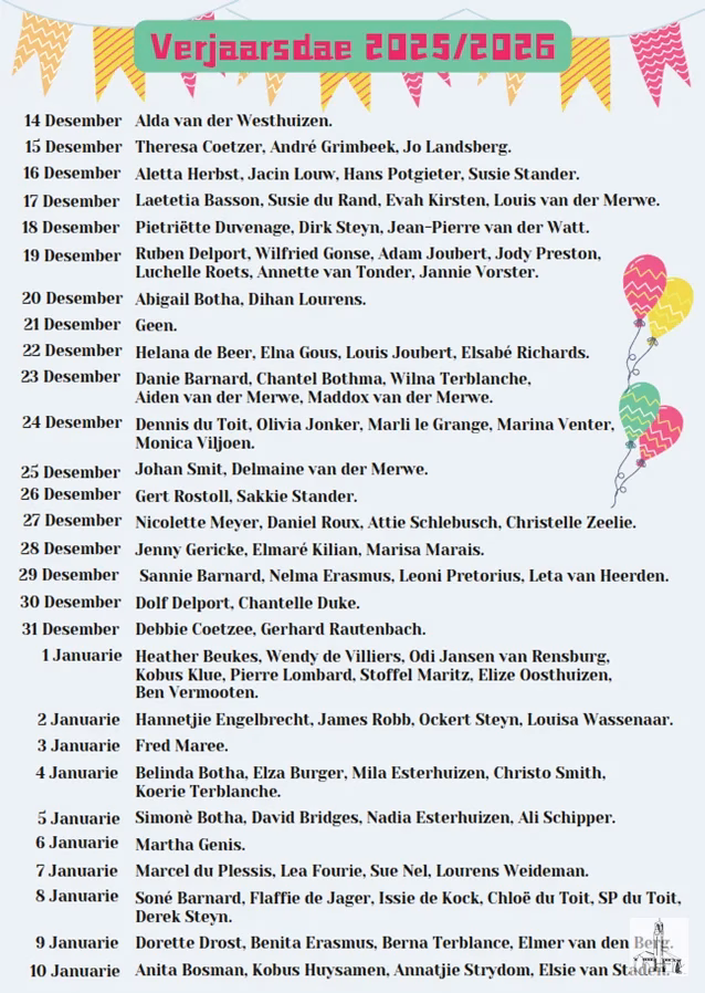 Verjaarsdae Week 51