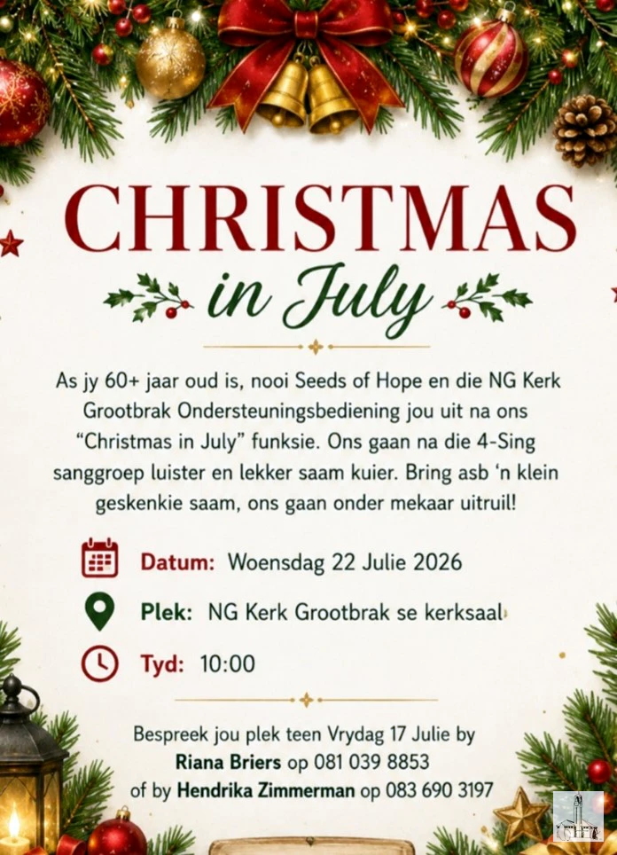 Ondersteuningsbedieing - Christmas in July NG Kerk Groot-Brakrivier