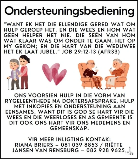 Ondersteuningsbedieing - Hulp NG Kerk Groot-Brakrivier