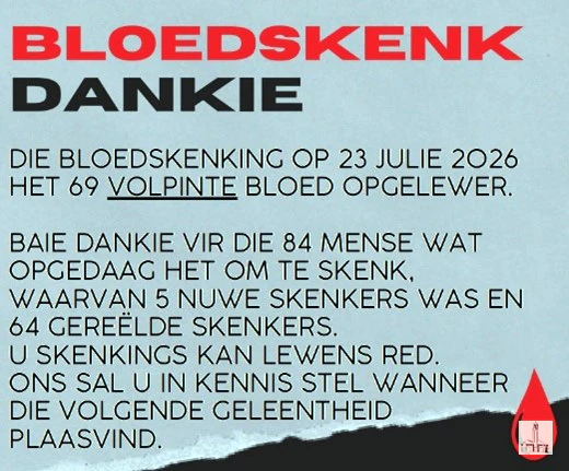 Bloedskenk Dankie 23 Julie 2026 NG Kerk Groot-Brakrivier