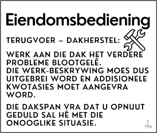 Eiendomsbediening Daklek Terugvoer NG Kerk Groot-Brakrivier