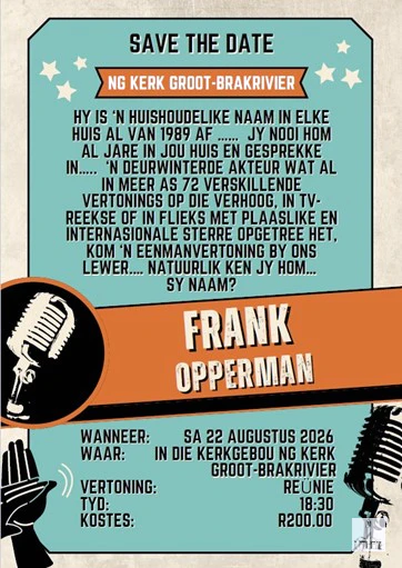 Frank Opperman uitnodiging NG Kerk Groot-Brakrivier