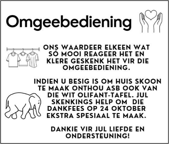 Omgeebedieing dankie NG Kerk Groot-Brakrivier