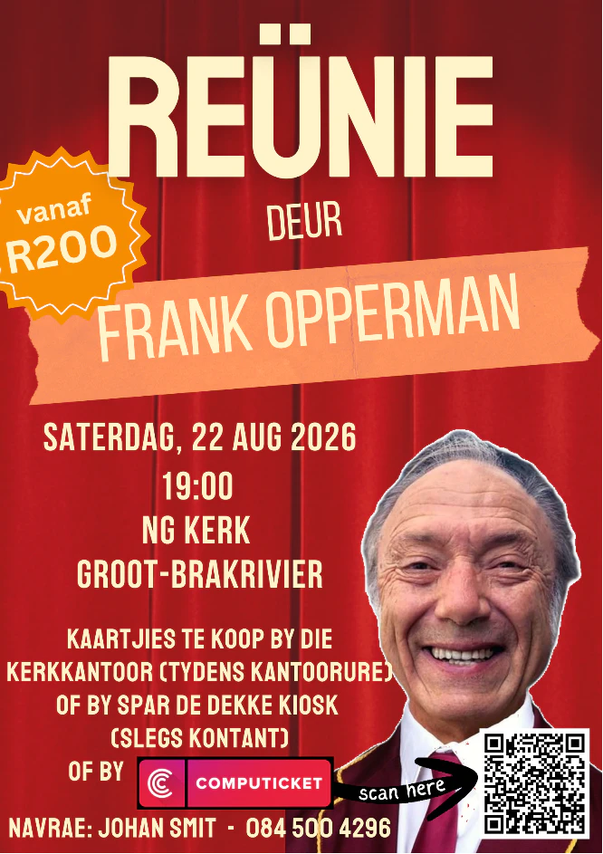 Reunie Frank Opperman 22 Aug 2026 NG Kerk Groot-Brakrivier