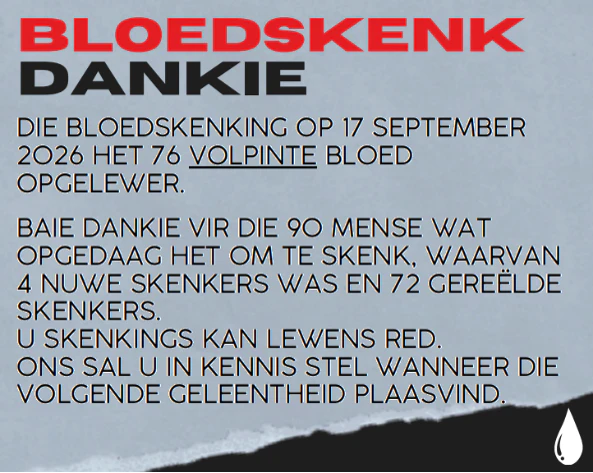 Bloedskenk Dankie 17 September 2026 NG Kerk Groot-Brakrivier