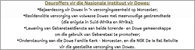 Nasionale Instituut vir dowes - deuroffer NG Kerk Groot-Brakrivier