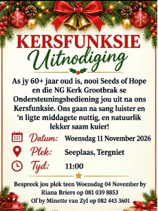 Ondersteuningsbediening Kersfunksie Uitnodiging 11 November 2026 NG Kerk Groot-Brakrivier